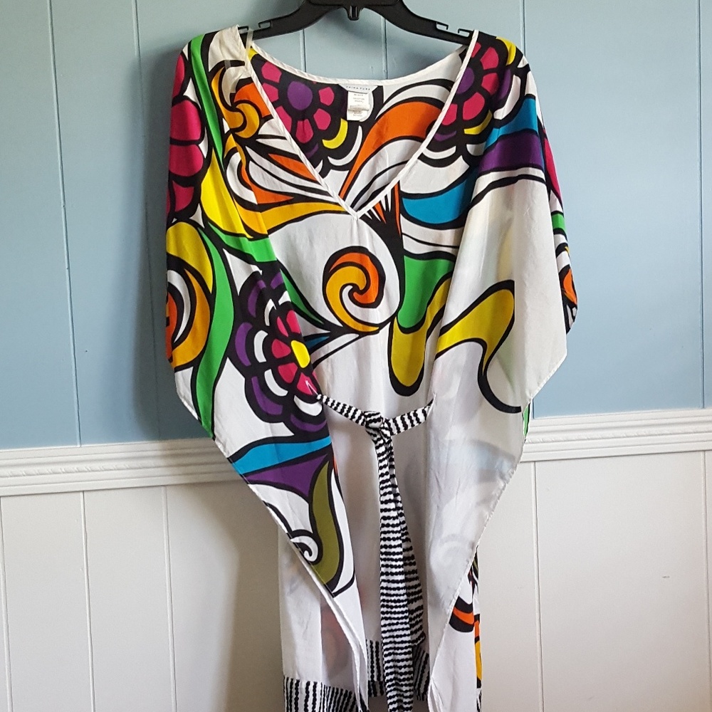 Trina Turk White Multicolor Abstract Floral Swim Coverup